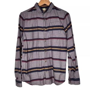 Crazy 8 Button Front Gray Shirt in Navy Maroon and Yellow Stripe Size XL